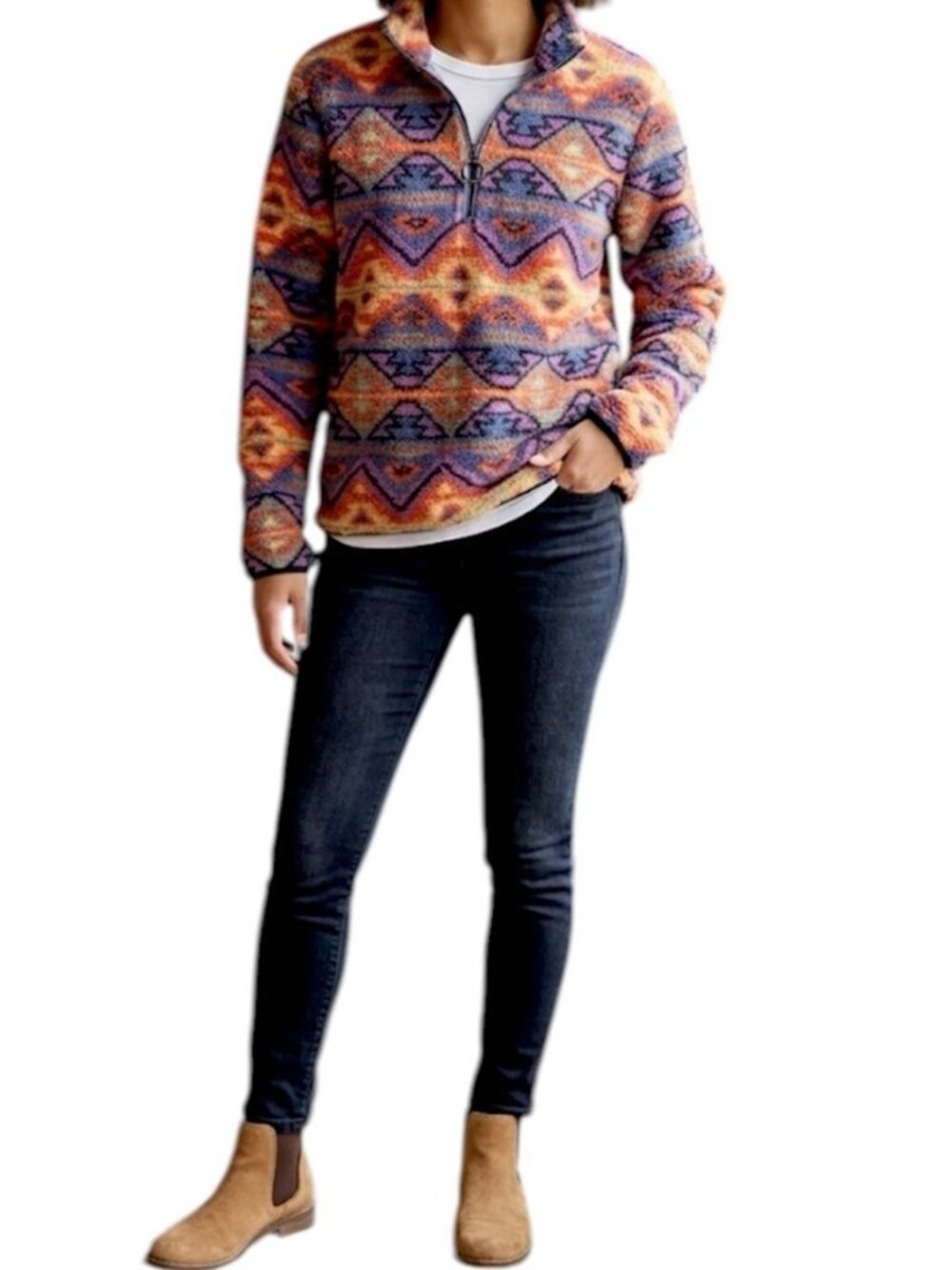 Simply Southern 1/4 Zip Pullover Multicolor Aztec Southwestern Sweater Large